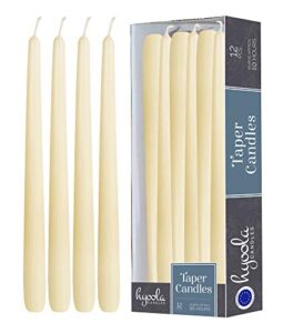 12 pack tall taper candles – 12 inch woolwhite dripless, unscented dinner candle – paraffin wax with cotton wicks – 10 hour burn time