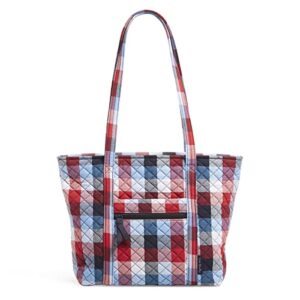 vera bradley women’s cotton small vera tote bag, patriotic plaid – recycled cotton, one size