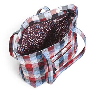 Vera Bradley Women's Cotton Small Vera Tote Bag, Patriotic Plaid - Recycled Cotton, One Size