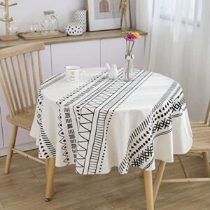 artbud white black cotton linen table cloths boho farmhouse heavy fabric table cover burlap striped geometric washable table top for parties coffee kitchen picnic round 60 inch(4-6 seats)