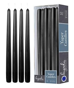 12 pack tall taper candles – 10 inch black dripless, unscented dinner candle – paraffin wax with cotton wicks – 8 hour burn time