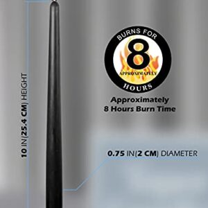 12 Pack Tall Taper Candles - 10 Inch Black Dripless, Unscented Dinner Candle - Paraffin Wax with Cotton Wicks - 8 Hour Burn Time