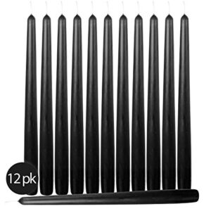 12 Pack Tall Taper Candles - 10 Inch Black Dripless, Unscented Dinner Candle - Paraffin Wax with Cotton Wicks - 8 Hour Burn Time