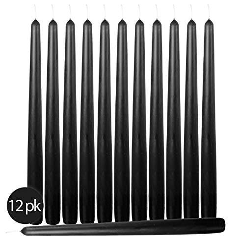 12 Pack Tall Taper Candles - 10 Inch Black Dripless, Unscented Dinner Candle - Paraffin Wax with Cotton Wicks - 8 Hour Burn Time