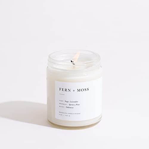 Brooklyn Candle Studio Fern + Moss Minimalist Candle | Vegan Soy Wax Luxury Scented Candle, Hand Poured in The USA, 50 Hour Slow Burn Time (7.5 oz)