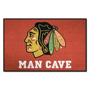 fanmats 14410 chicago blackhawks man cave starter mat accent rug – 19in. x 30in. | sports fan home decor rug and tailgating mat