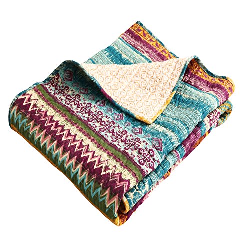 Greenland Home Southwest Throw, Fuchsia, Spruce, Blue, White, Green, 50" x 60"