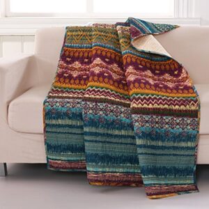 Greenland Home Southwest Throw, Fuchsia, Spruce, Blue, White, Green, 50" x 60"