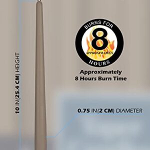 12 Pack Tall Taper Candles - 10 Inch Taupe Gray Dripless, Unscented Dinner Candle - Paraffin Wax with Cotton Wicks - 8 Hour Burn Time