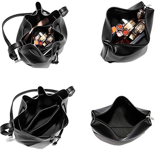 Bucket Bags for Women, Drawstring Bucket Purses 2 Pieces Sets Small Crossbody Purse with Cosmetic Makeup Bags