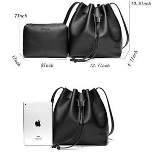 Bucket Bags for Women, Drawstring Bucket Purses 2 Pieces Sets Small Crossbody Purse with Cosmetic Makeup Bags