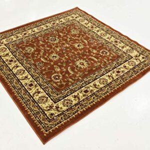 Unique Loom Voyage Collection Traditional Oriental Classic Intricate Design Area Rug, 4 ft 0 in x 4 ft 0 in, Terracotta/Ivory