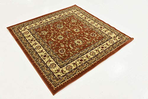 Unique Loom Voyage Collection Traditional Oriental Classic Intricate Design Area Rug, 4 ft 0 in x 4 ft 0 in, Terracotta/Ivory