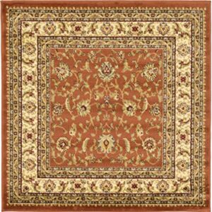 Unique Loom Voyage Collection Traditional Oriental Classic Intricate Design Area Rug, 4 ft 0 in x 4 ft 0 in, Terracotta/Ivory