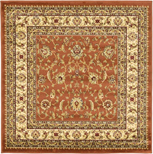 Unique Loom Voyage Collection Traditional Oriental Classic Intricate Design Area Rug, 4 ft 0 in x 4 ft 0 in, Terracotta/Ivory