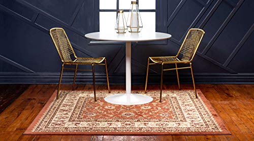 Unique Loom Voyage Collection Traditional Oriental Classic Intricate Design Area Rug, 4 ft 0 in x 4 ft 0 in, Terracotta/Ivory