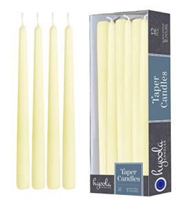 12 pack tall taper candles – 10 inch ivory dripless, unscented dinner candle – paraffin wax with cotton wicks – 8 hour burn time