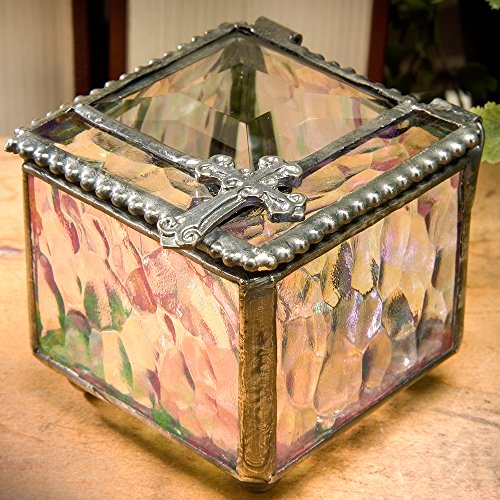 First Communion Gift Small Jewelry Box Stained Glass Religious Keepsake Prayer Christian Baptism Confirmation Rosary Case Trinket J Devlin Box 349