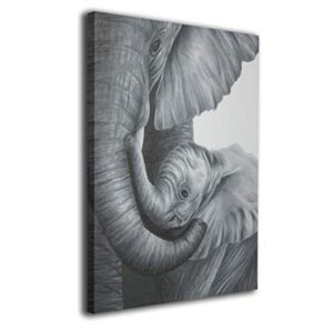hchana black elephant mom with baby wall art painting pictures print on canvas home decor modern decoration 16 x 20inch unframe