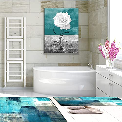 LKY ART Wall Art Elegant White Flower Canvas Print White Rose Wall Art Abstract Art 1 Panel Picture For Bathroom Wall Decor Painting Wood Frame Stretched Easy To Hang (rosewhite-12*16*1)