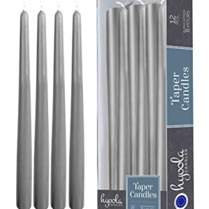 12 Pack Tall Taper Candles - 10 Inch Dark Grey Dripless, Unscented Dinner Candle - Paraffin Wax with Cotton Wicks - 8 Hour Burn Time