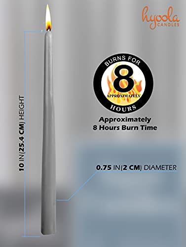 12 Pack Tall Taper Candles - 10 Inch Dark Grey Dripless, Unscented Dinner Candle - Paraffin Wax with Cotton Wicks - 8 Hour Burn Time