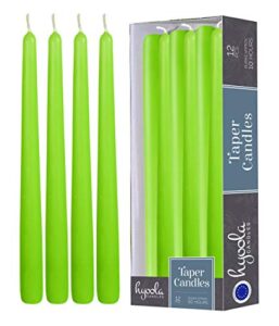 12 pack tall taper candles – 12 inch lime dripless, unscented dinner candle – paraffin wax with cotton wicks – 10 hour burn time