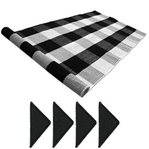 buffalo check outdoor rug mat, 2×3/23.6″ x 35.4″, black and white rug includes 4pcs rug grippers. kitchen rug, checkered porch rugs door mat