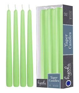 hyoola 12 pack tall taper candles – 10 inch celery green dripless, unscented dinner candle – paraffin wax with cotton wicks – 8 hour burn time