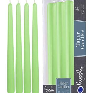 Hyoola 12 Pack Tall Taper Candles - 10 Inch Celery Green Dripless, Unscented Dinner Candle - Paraffin Wax with Cotton Wicks - 8 Hour Burn Time