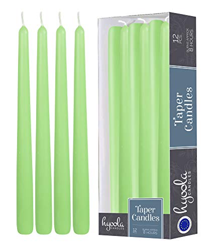 Hyoola 12 Pack Tall Taper Candles - 10 Inch Celery Green Dripless, Unscented Dinner Candle - Paraffin Wax with Cotton Wicks - 8 Hour Burn Time