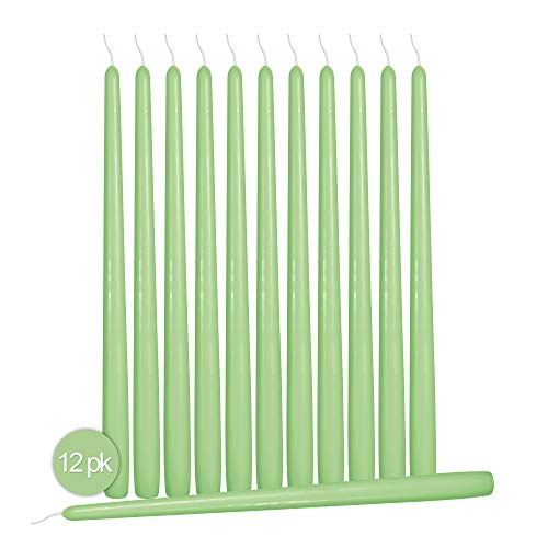 Hyoola 12 Pack Tall Taper Candles - 10 Inch Celery Green Dripless, Unscented Dinner Candle - Paraffin Wax with Cotton Wicks - 8 Hour Burn Time