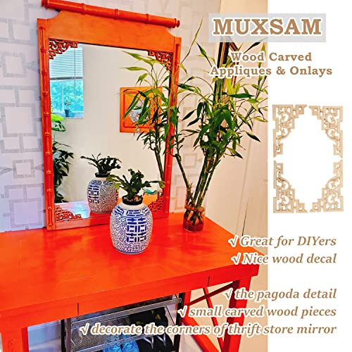 MUXSAM Wood Carved Corners Appliques, 4-Pack Little Wood Onlays, Retro Carvings Decals for Mirrors Doors Walls Shelves Boxes Chests Cabinets Dresser Old Futniture DIY Project, 15x10cm/5.9"x3.94"