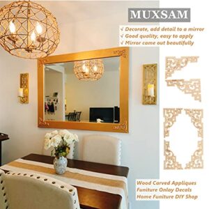 MUXSAM Wood Carved Corners Appliques, 4-Pack Little Wood Onlays, Retro Carvings Decals for Mirrors Doors Walls Shelves Boxes Chests Cabinets Dresser Old Futniture DIY Project, 15x10cm/5.9"x3.94"