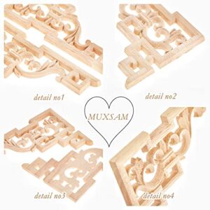 MUXSAM Wood Carved Corners Appliques, 4-Pack Little Wood Onlays, Retro Carvings Decals for Mirrors Doors Walls Shelves Boxes Chests Cabinets Dresser Old Futniture DIY Project, 15x10cm/5.9"x3.94"