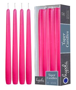 12 pack tall taper candles – 12 inch hot pink fuschia dripless, unscented dinner candle – paraffin wax with cotton wicks – 10 hour burn time