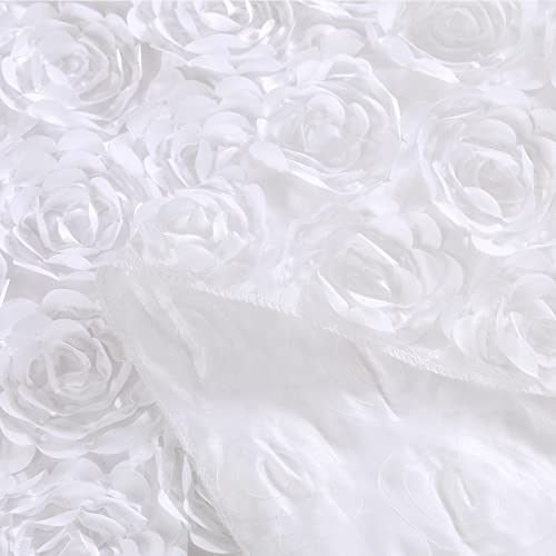 Fanqisi White Tablecloth 50x102 Inches Rosette Wedding Tablecloth Party Table Decor Rectangle Satin Floral Table Cover for Baby Shower Decorations
