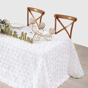 Fanqisi White Tablecloth 50x102 Inches Rosette Wedding Tablecloth Party Table Decor Rectangle Satin Floral Table Cover for Baby Shower Decorations