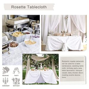 Fanqisi White Tablecloth 50x102 Inches Rosette Wedding Tablecloth Party Table Decor Rectangle Satin Floral Table Cover for Baby Shower Decorations