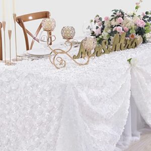 Fanqisi White Tablecloth 50x102 Inches Rosette Wedding Tablecloth Party Table Decor Rectangle Satin Floral Table Cover for Baby Shower Decorations