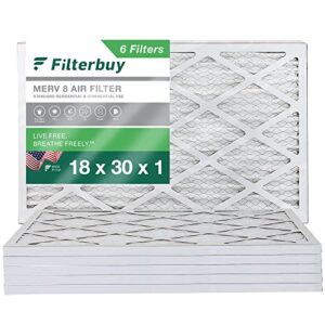 filterbuy 18x30x1 air filter merv 8 dust defense (6-pack), pleated hvac ac furnace air filters replacement (actual size: 17.75 x 29.75 x 0.75 inches)