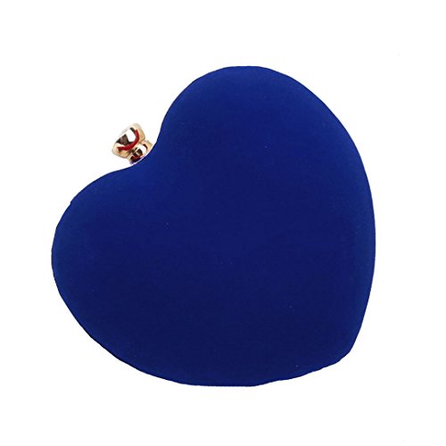 Reberomantic Goodbag Heart Shaped Evening Purse Velvet Clutch Purse Solid Evening Bag, Blue