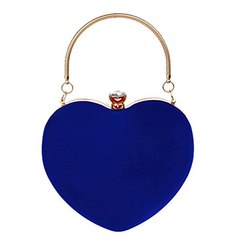 Reberomantic Goodbag Heart Shaped Evening Purse Velvet Clutch Purse Solid Evening Bag, Blue