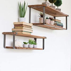 Kalalou Set of Double Recycled Wood and Metal Shelves