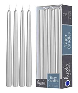 hyoola 12 pack tall metallic taper candles – 10 inch silver metallic, dripless, unscented dinner candle – paraffin wax with cotton wicks