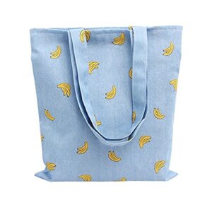 caixia women’s cotton banana print blue canvas tote shopping bag, tote-no closure, medium