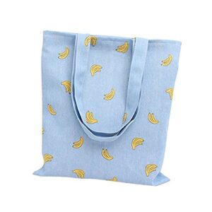 Caixia Women's Cotton Banana Print Blue Canvas Tote Shopping Bag, Tote-no Closure, Medium