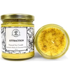 attraction 9 oz soy spell candle | prosperity, abundance, love & money rituals | handmade with herbs & oils | wiccan, pagan, hoodoo, magick