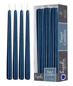 12 pack tall taper candles – 10 inch midnight blue dripless, unscented dinner candle – paraffin wax with cotton wicks – 8 hour burn time