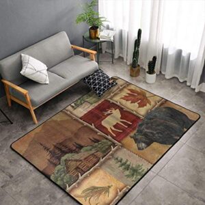 Rustic Lodge Bear Moose Modern Casual Area Rugs for Living Room Bedroom Carpet Thick Soft Large Flannel Mats Easy to Clean Stain 60 X 39 Inch